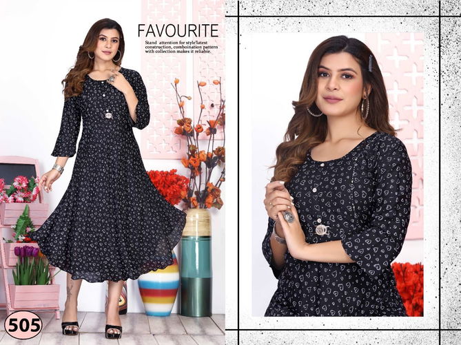 Riyaa Icy 1 Rayon Printed Fancy Daily Wear Anarkali Kurti Collection